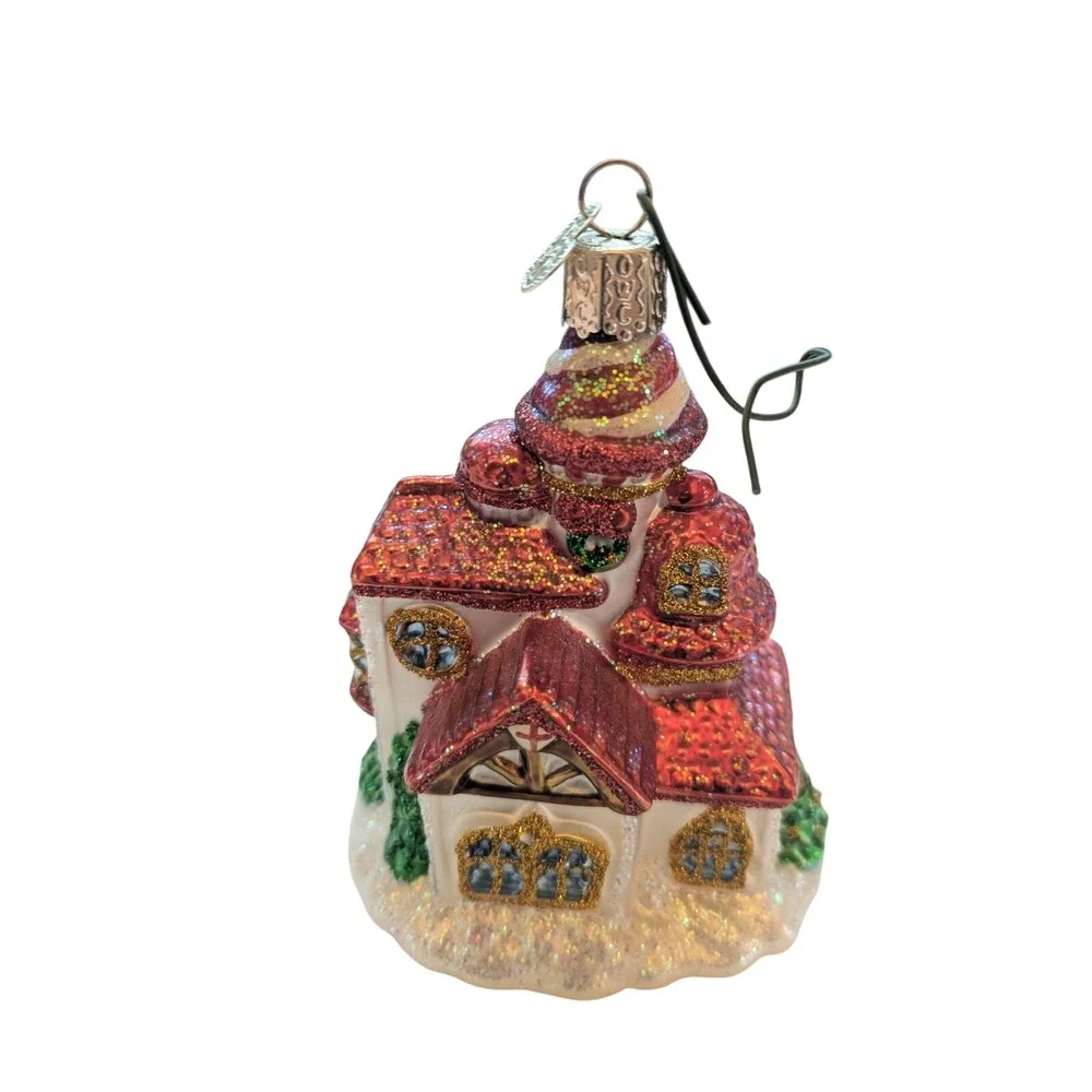 Old World‎ Christmas Candy Cane Cottage Glass Ornament Glitter Holiday Victorian
